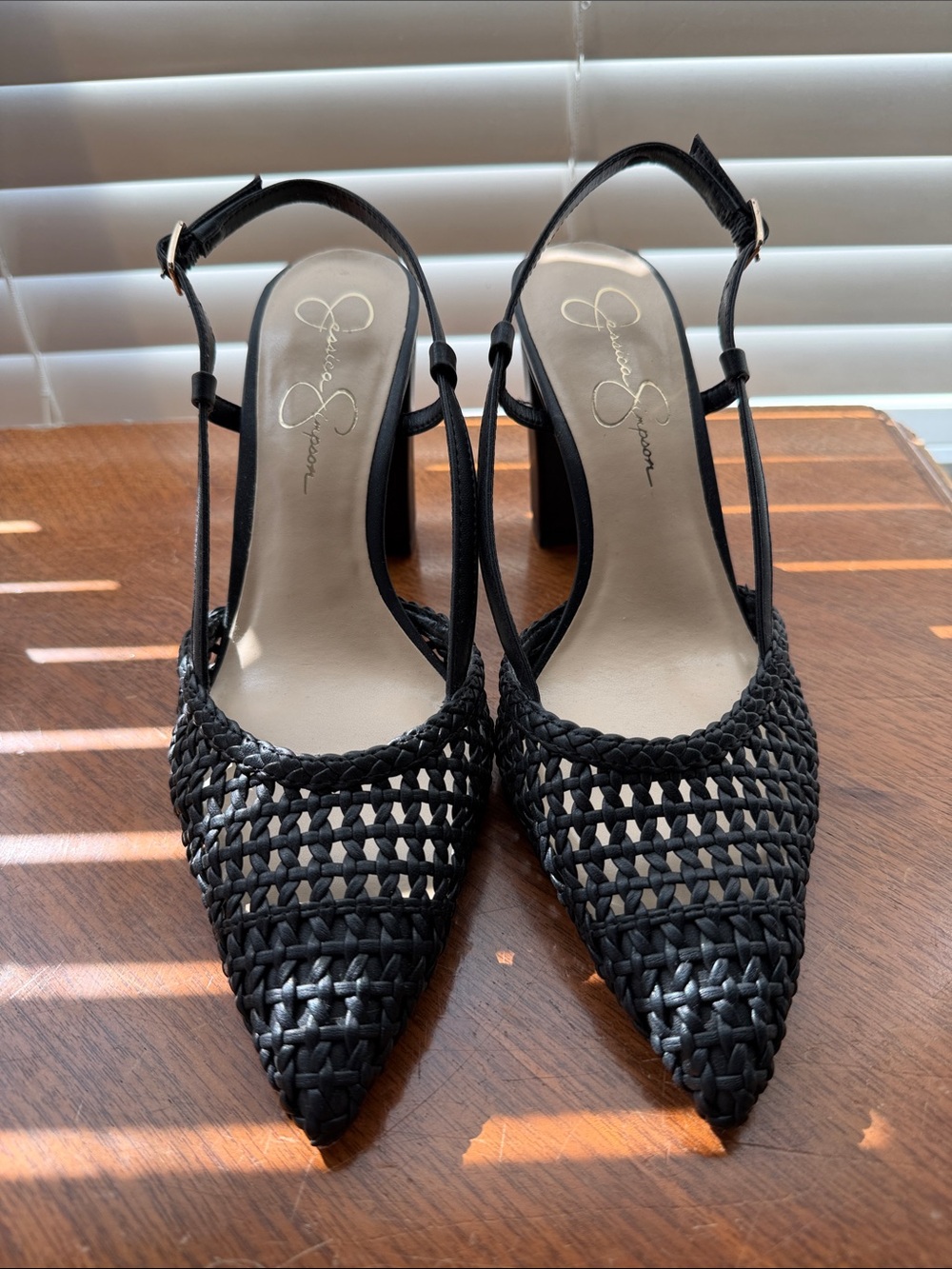 Jessica Simpson Black Woven Pointed Slingback Heels
